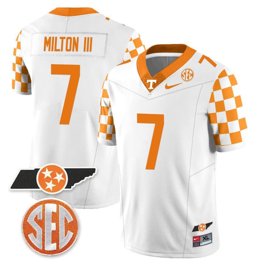 Men Tennessee Volunteers 7 Milton ii White 2024 Nike Checkerboard & Alternate NCAA Jersey